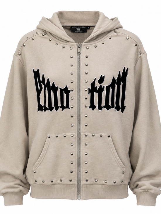 mixed emotion Other - Mixed Emotion Studded Taupe Zip-Up Hoodie Sweater